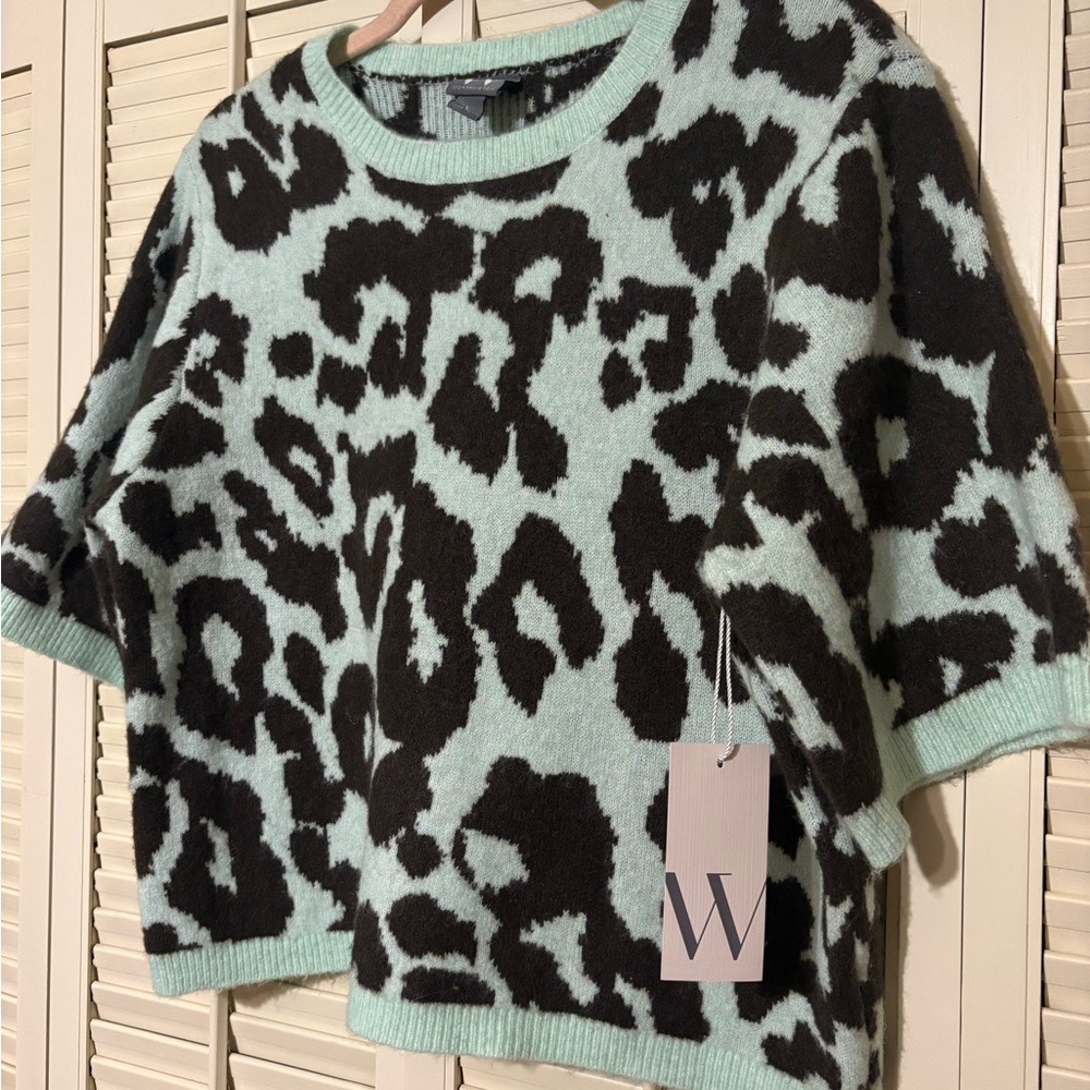 Women's worthington Mint Green Leopard Print Sweater!